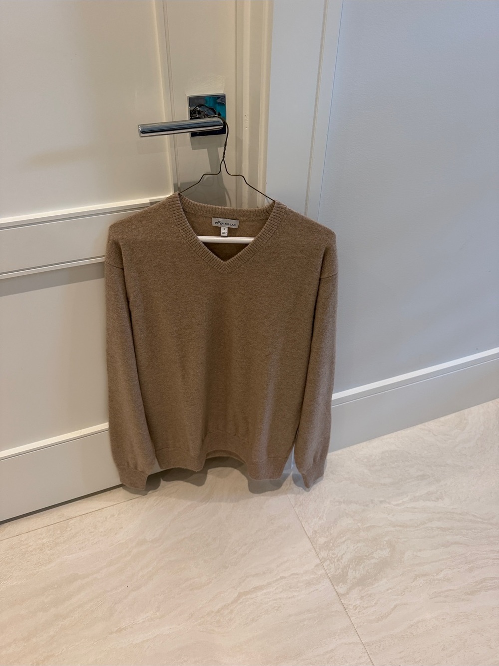 Peter Millar V-Neck Sweater in Camel Brown